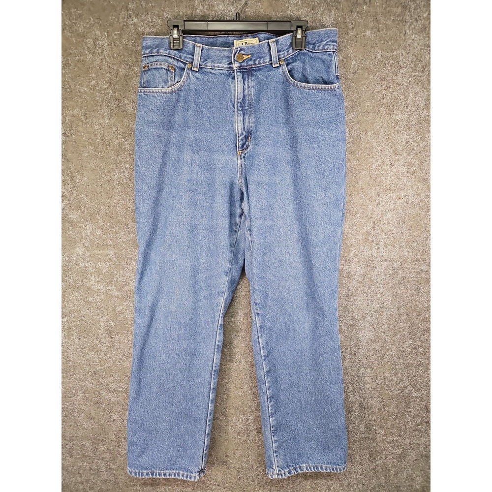 L L Bean Ladies Flannel Lined Jeans, Original Fit, Blue Denim, Cotton, Size 16